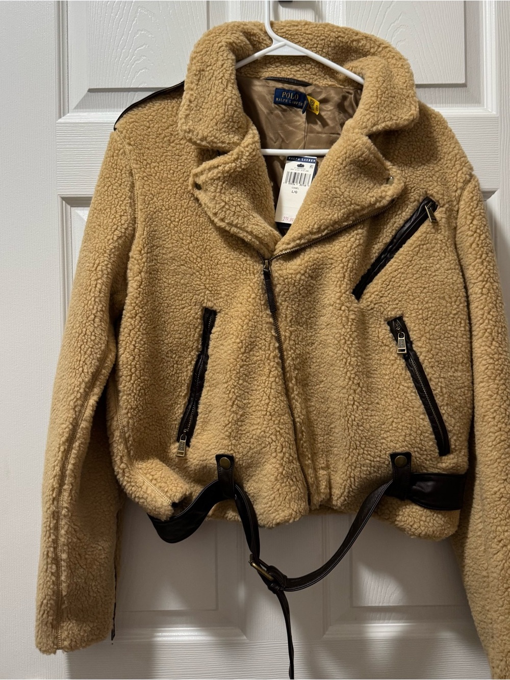 Polo by Ralph Lauren Tan Faux-Shearling Moto Jacket with Dark Trim